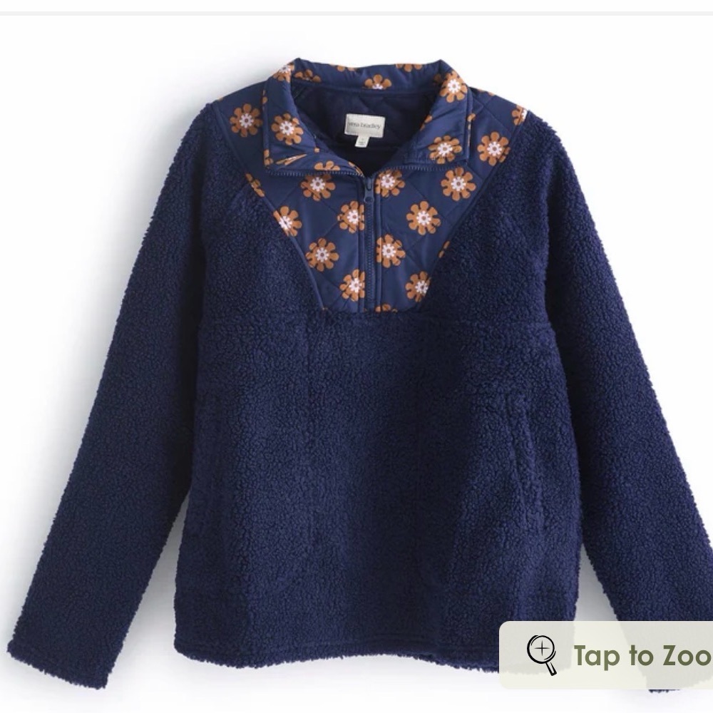 Vera Bradley Teddy Fleece Pullover in Vintage Flower Peacoat NWT